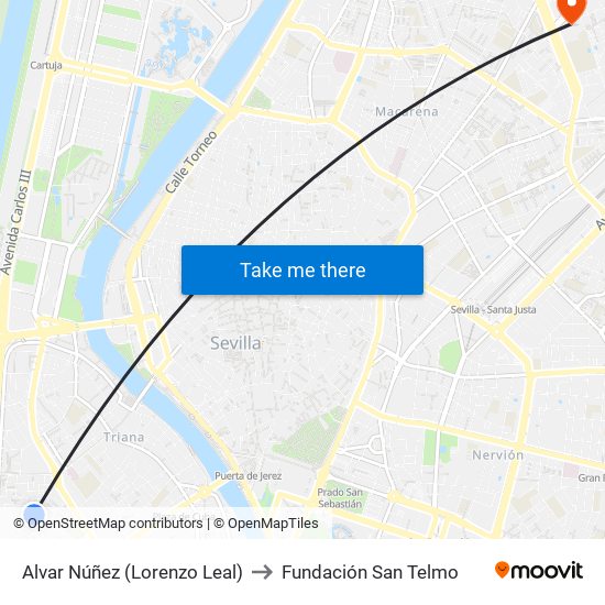 Alvar Núñez (Lorenzo Leal) to Fundación San Telmo map