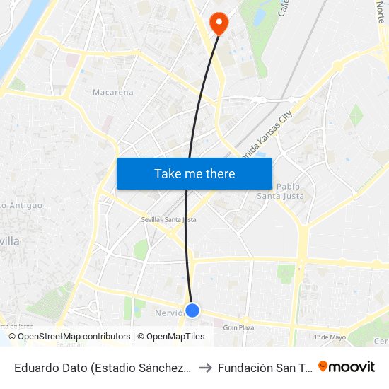 Eduardo Dato (Estadio Sánchez Pizjuán) to Fundación San Telmo map