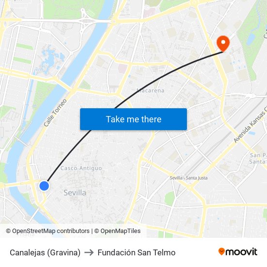Canalejas (Gravina) to Fundación San Telmo map
