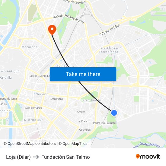Loja (Dilar) to Fundación San Telmo map
