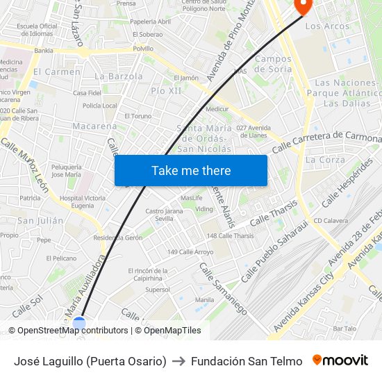 José Laguillo (Puerta Osario) to Fundación San Telmo map