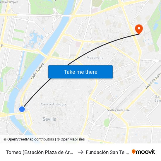 Torneo (Estación Plaza de Armas) to Fundación San Telmo map