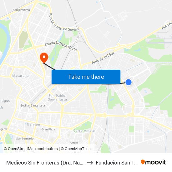 Médicos Sin Fronteras (Dra. Navarro R.) to Fundación San Telmo map