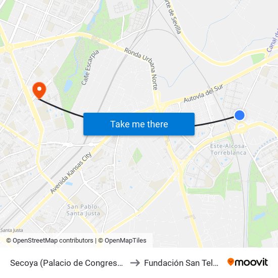 Secoya (Palacio de Congresos) to Fundación San Telmo map
