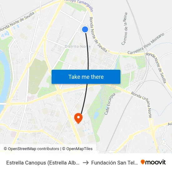 Estrella Canopus (Estrella Albireo) to Fundación San Telmo map