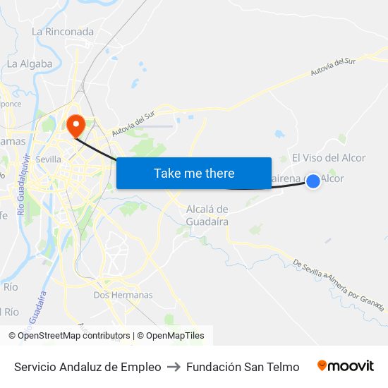 Servicio Andaluz de Empleo to Fundación San Telmo map