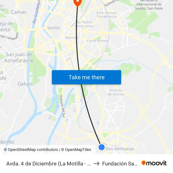 Avda. 4 de Diciembre (La Motilla - Sevilla Factory) to Fundación San Telmo map