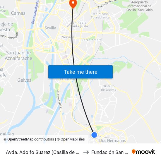 Avda. Adolfo Suarez (Casilla de Los Pinos) to Fundación San Telmo map