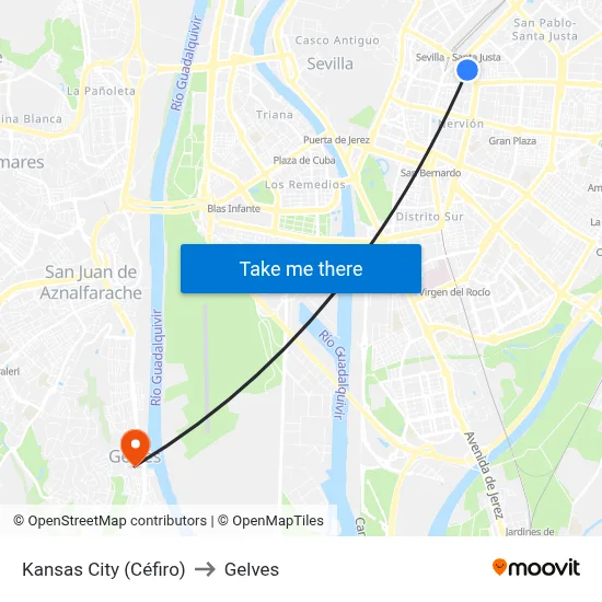 Kansas City (Céfiro) to Gelves map