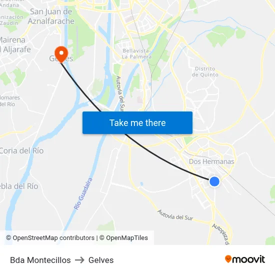 Bda Montecillos to Gelves map