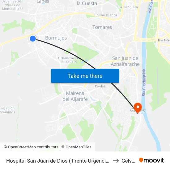 Hospital San Juan de Dios ( Frente Urgencias ) to Gelves map