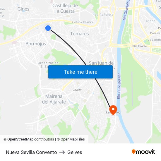 Nueva Sevilla Convento to Gelves map