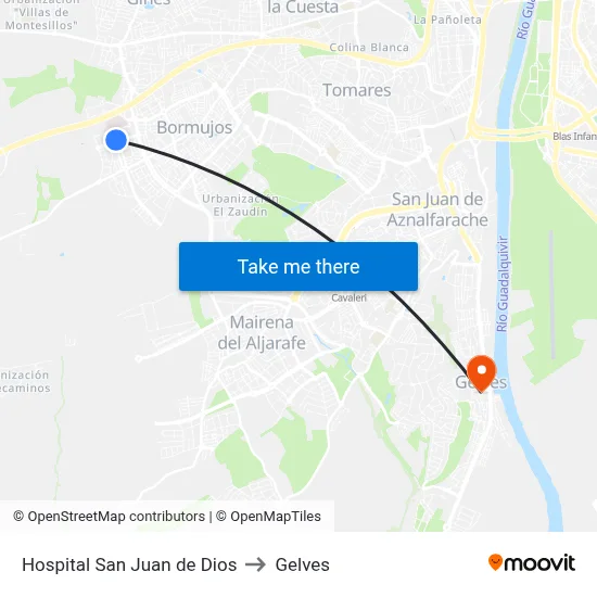 Hospital San Juan de Dios to Gelves map