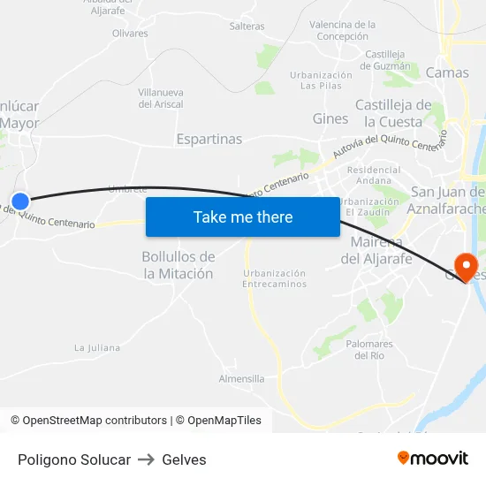 Poligono Solucar to Gelves map