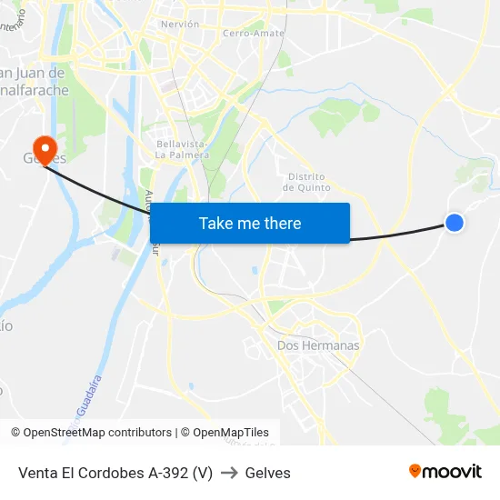 Venta El Cordobes A-392 (V) to Gelves map