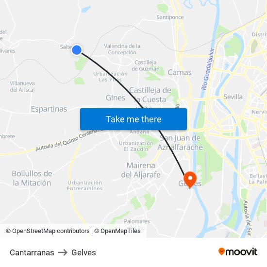 Cantarranas to Gelves map