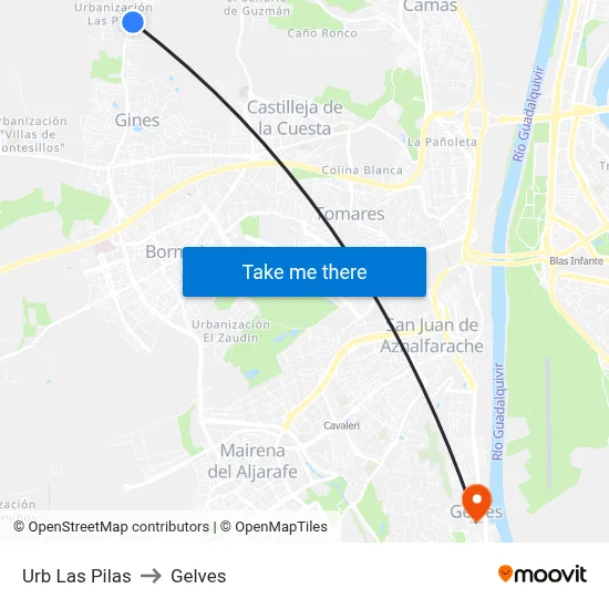 Urb Las Pilas to Gelves map
