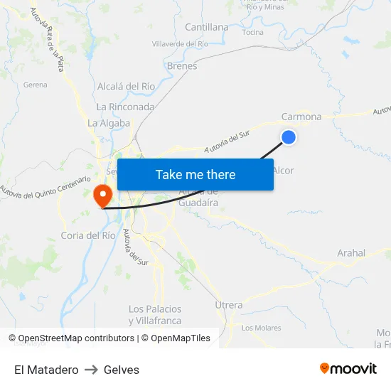 El Matadero to Gelves map