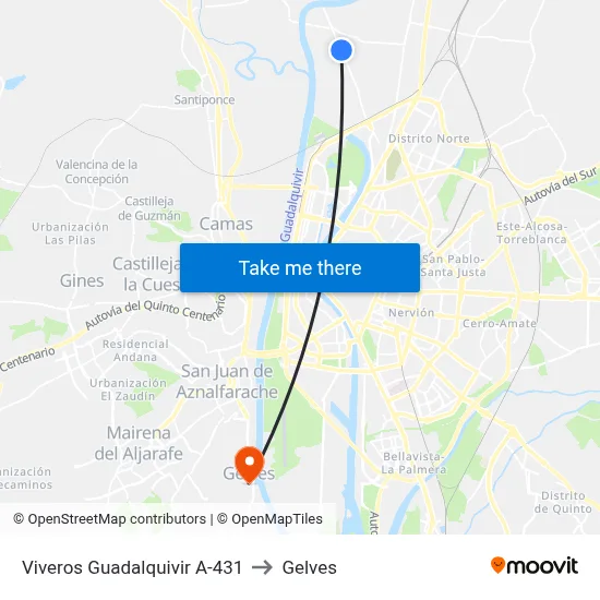 Viveros Guadalquivir A-431 to Gelves map