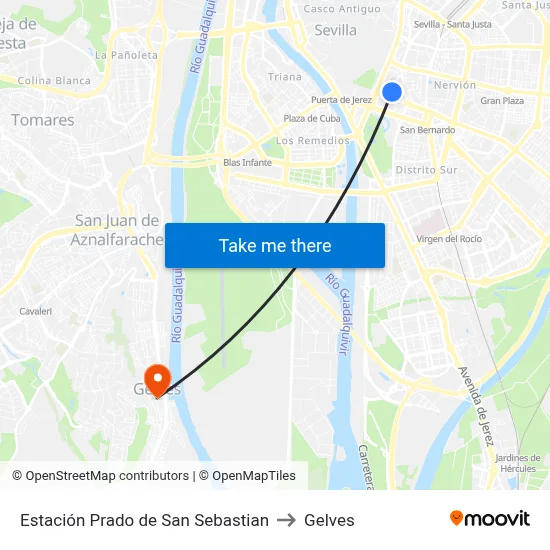 Estación Prado de San Sebastian to Gelves map
