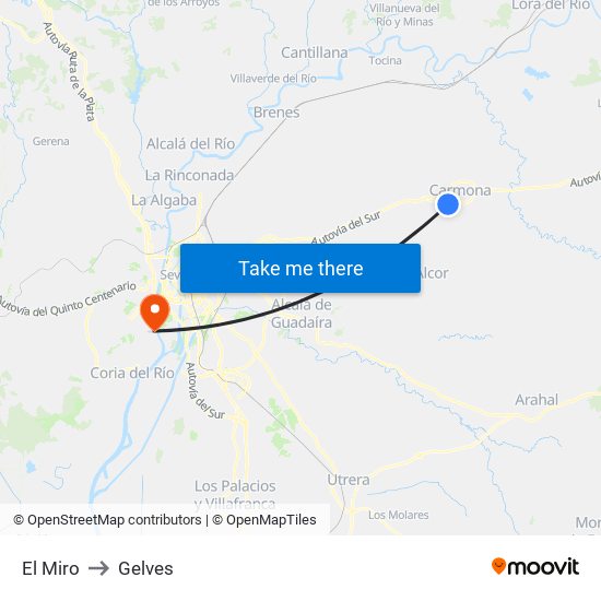 El Miro to Gelves map