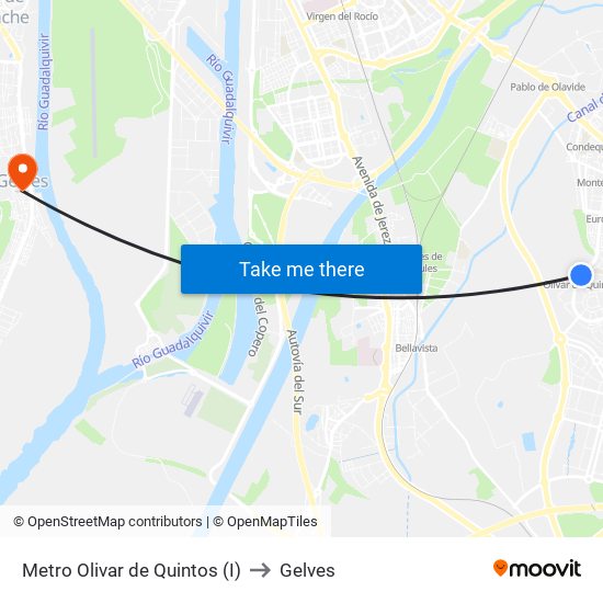 Metro Olivar de Quintos (I) to Gelves map