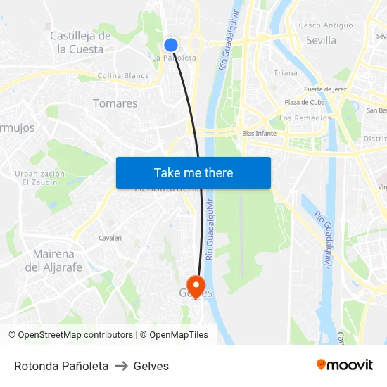 Rotonda Pañoleta to Gelves map