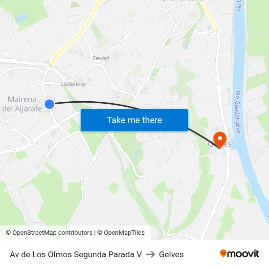 Av de Los Olmos Segunda Parada V to Gelves map
