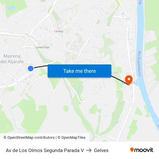 Av de Los Olmos Segunda Parada V to Gelves map