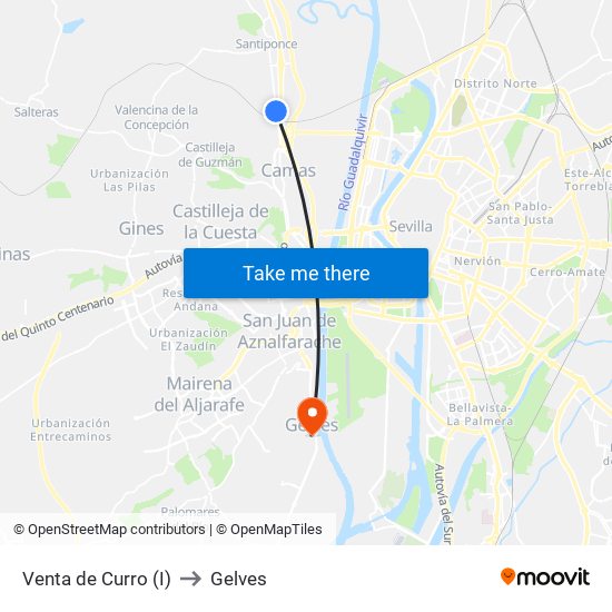 Venta de Curro (I) to Gelves map