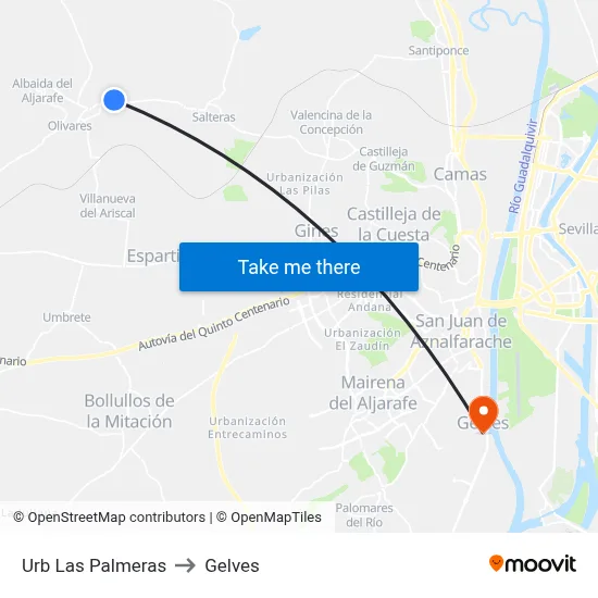 Urb Las Palmeras to Gelves map
