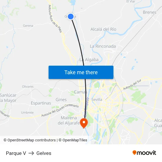 Parque V to Gelves map