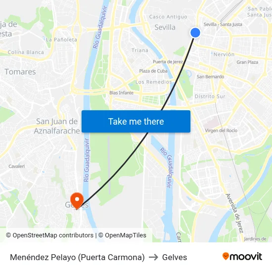 Menéndez Pelayo (Puerta Carmona) to Gelves map