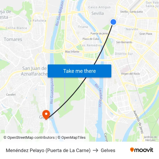 Menéndez Pelayo (Puerta de La Carne) to Gelves map