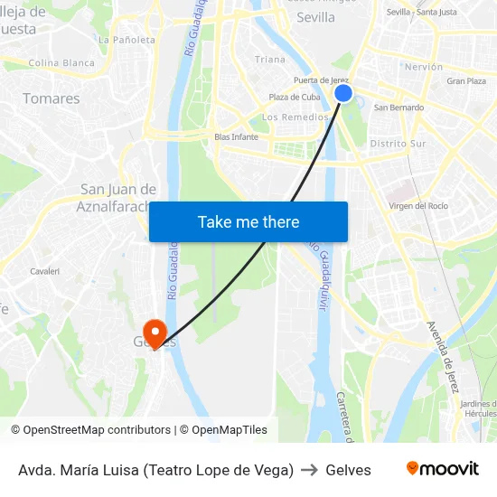 Avda. María Luisa (Teatro Lope de Vega) to Gelves map
