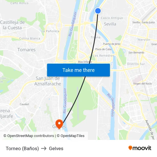 Torneo (Baños) to Gelves map
