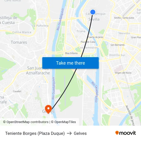 Teniente Borges (Plaza Duque) to Gelves map