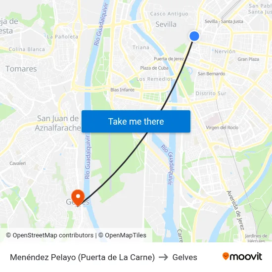 Menéndez Pelayo (Puerta de La Carne) to Gelves map