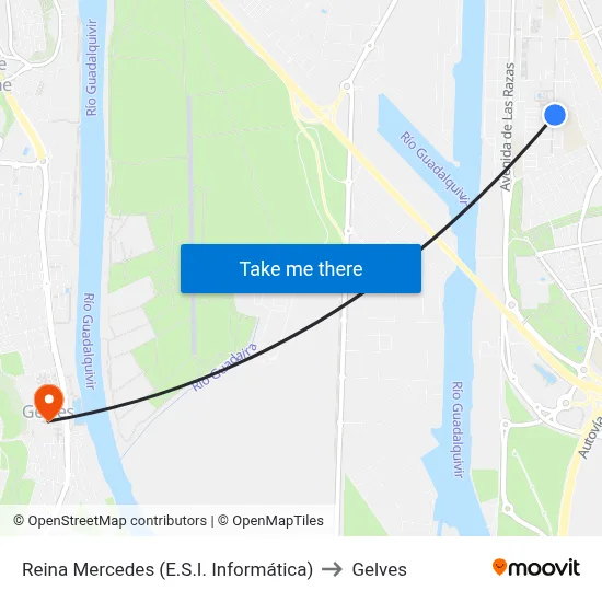 Reina Mercedes (E.S.I. Informática) to Gelves map