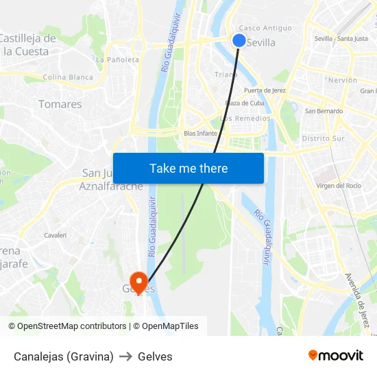 Canalejas (Gravina) to Gelves map