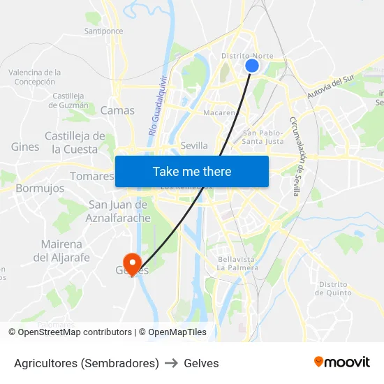 Agricultores (Sembradores) to Gelves map