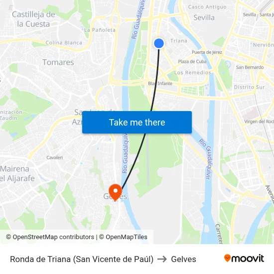 Ronda de Triana (San Vicente de Paúl) to Gelves map