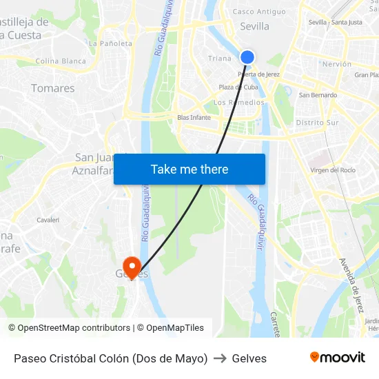 Paseo Cristóbal Colón (Dos de Mayo) to Gelves map