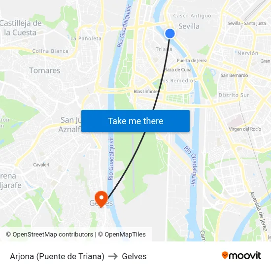 Arjona (Puente de Triana) to Gelves map