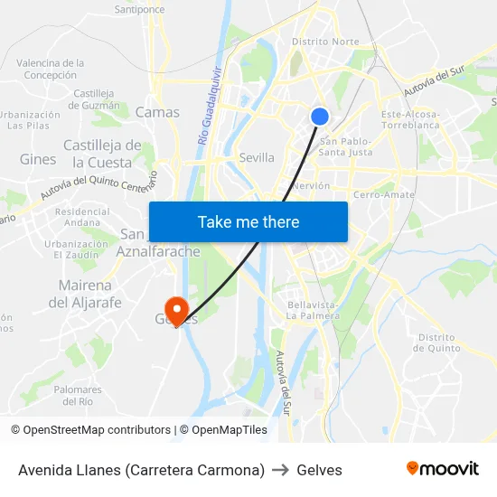 Avenida Llanes (Carretera Carmona) to Gelves map