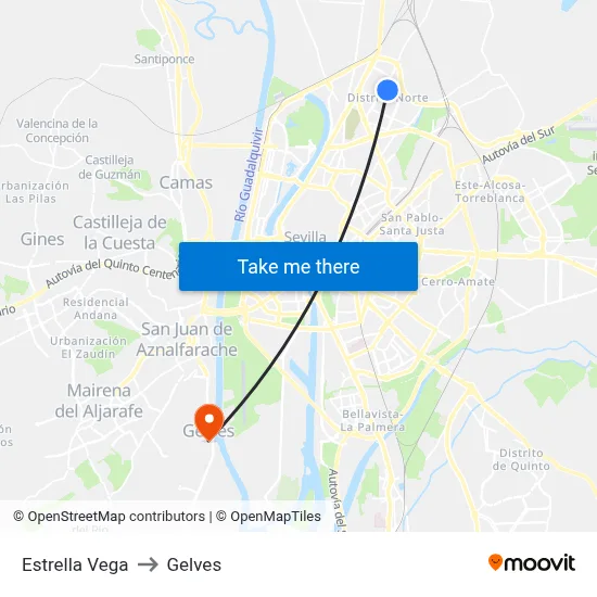 Estrella Vega to Gelves map