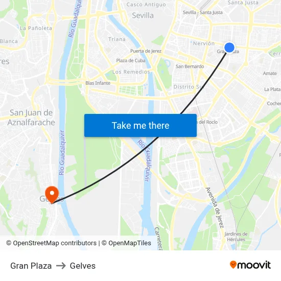 Gran Plaza to Gelves map