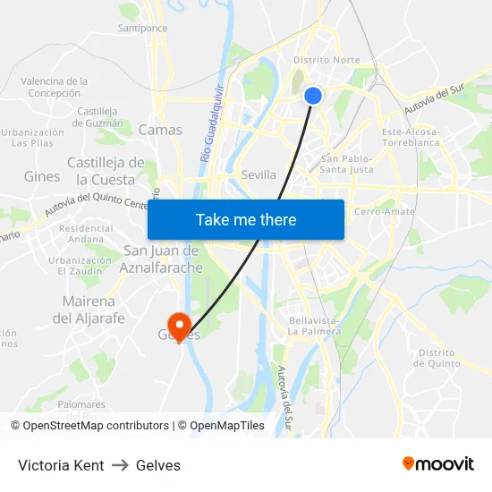 Victoria Kent to Gelves map