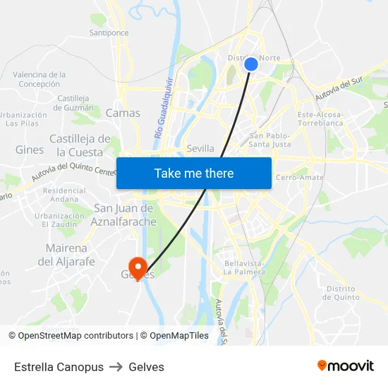Estrella Canopus to Gelves map