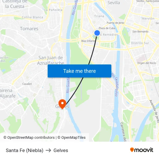 Santa Fe (Niebla) to Gelves map